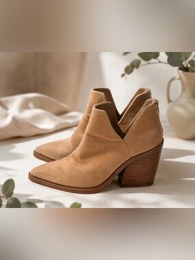 Vince Camuto Tan Suede Pointed-Toe Ankle Booties